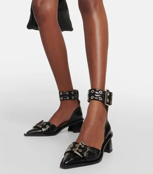 GANNI buckled open cut pumps