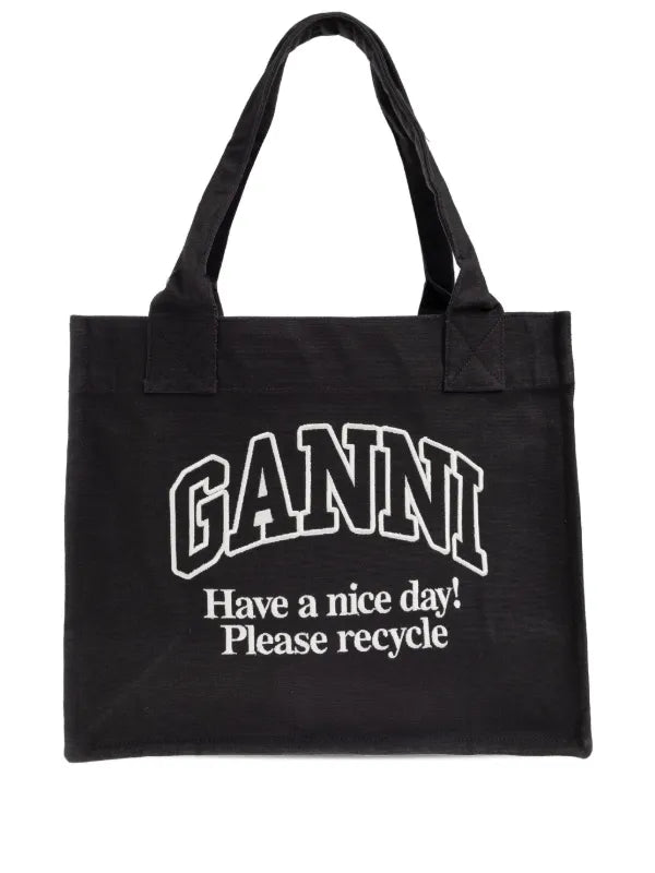 Black Ganni Large Easy Shopper Washed Tote Bag