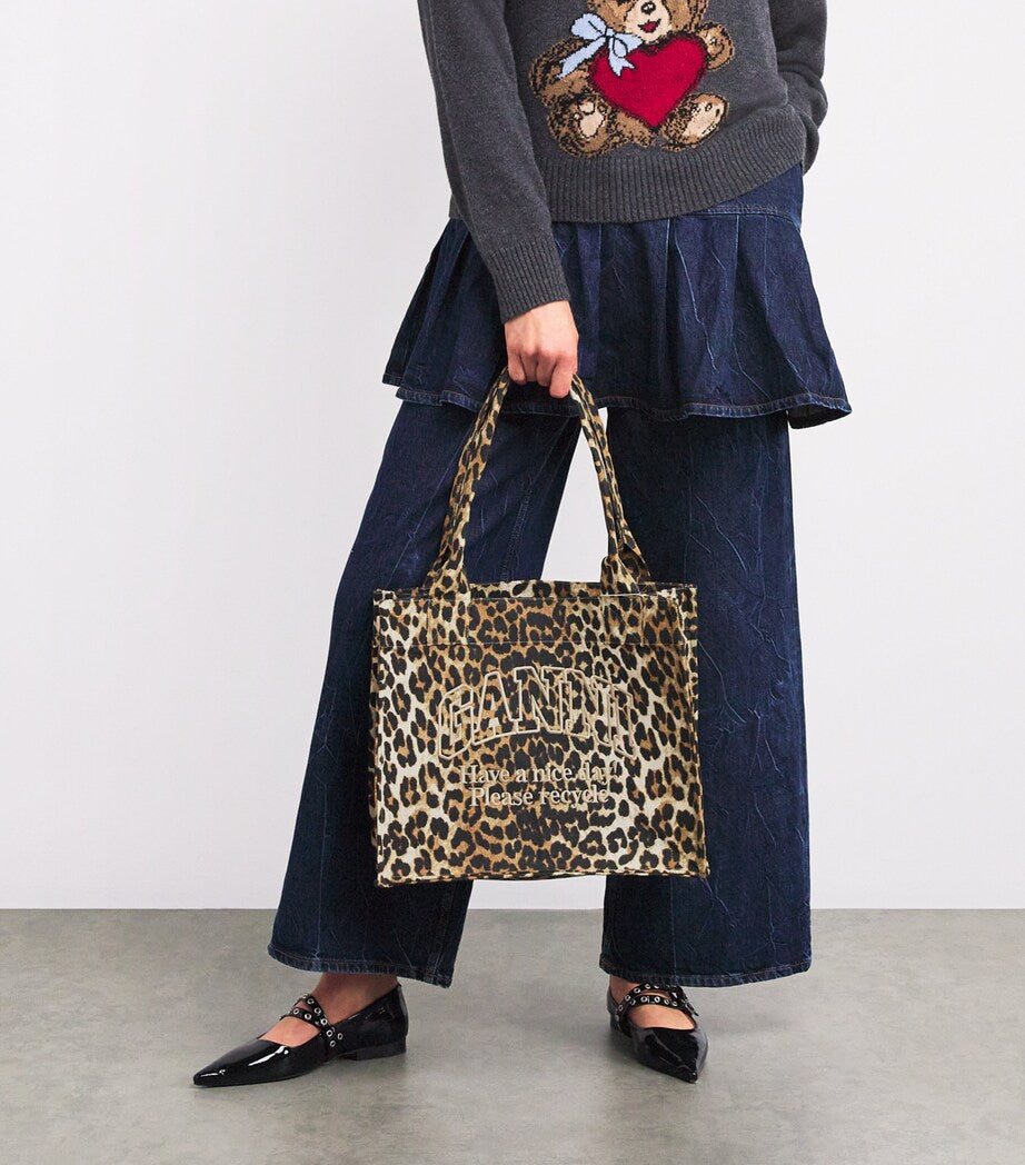 Leopard print Ganni Large Easy Shopper Washed Tote Bag