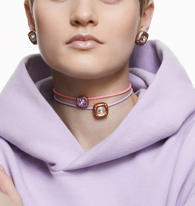 Swarovski Dulcis Purple x gold necklace, Cushion cut