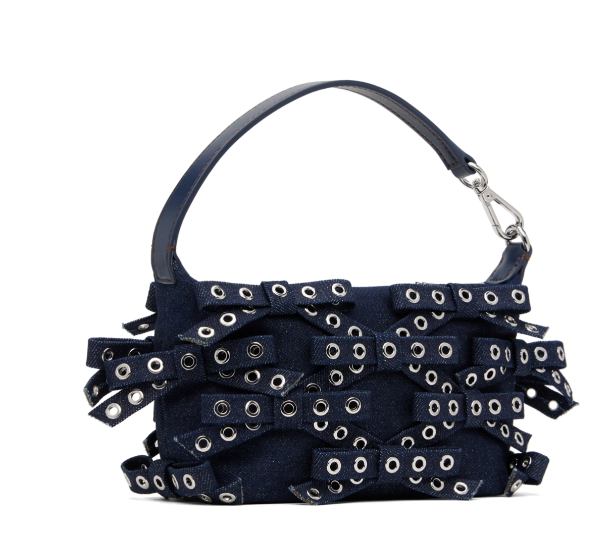 GANNI Navy Denim Small Bow Eyelet Butterfly Pouch Bag