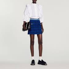 Sandro blue tweed mini skirt