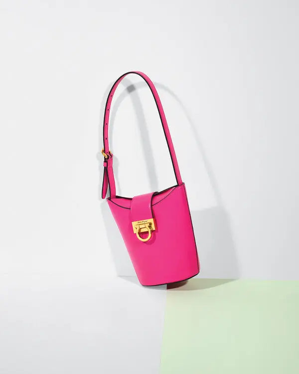 Salvatore Ferragamo Trifolio bucket bag in hot pink calfskin leather