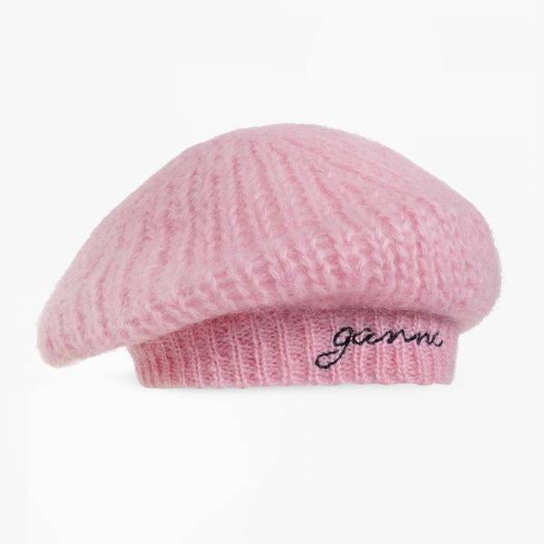 Ganni Mohair-blend Beret in Baby Pink