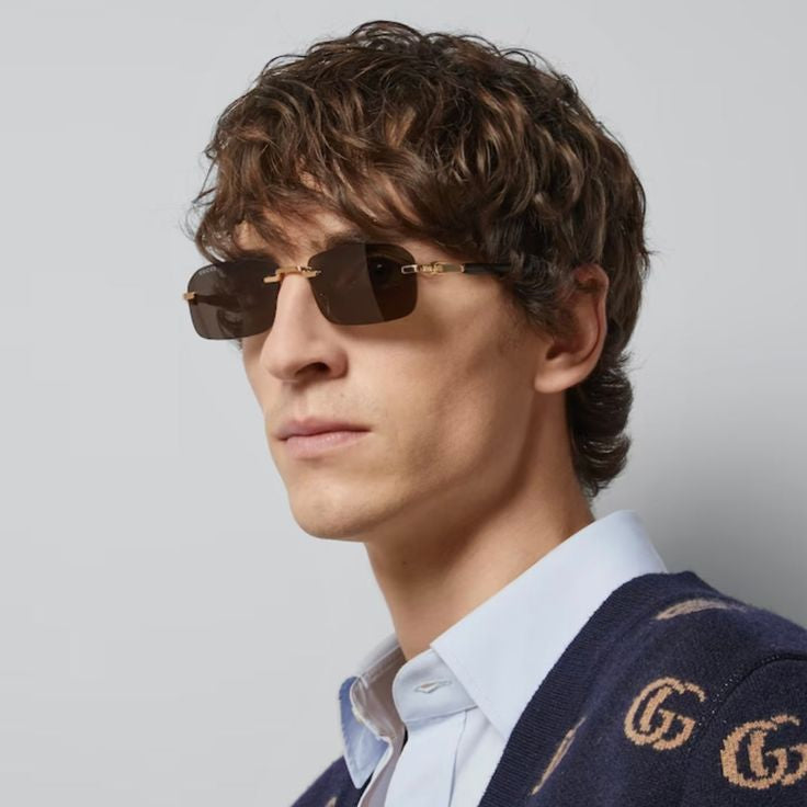 Gucci red logo rectangle sunglasses