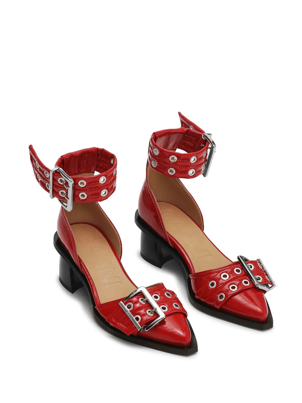 GANNI buckled open cut pumps