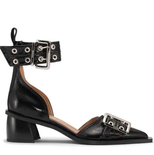 GANNI buckled open cut pumps