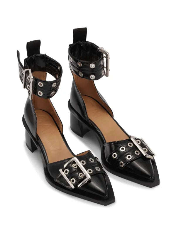 GANNI buckled open cut pumps