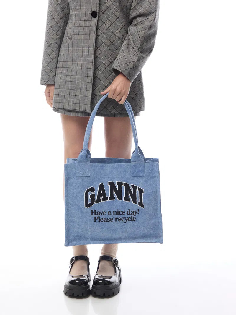Ganni Large Easy Shopper Washed Tote Bag