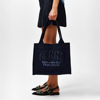 Blue Ganni Large Easy Shopper Washed Tote Bag