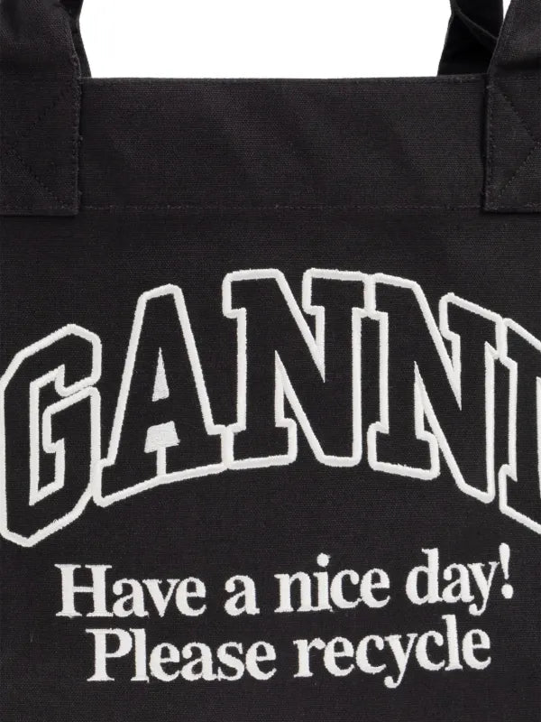 Black Ganni Large Easy Shopper Washed Tote Bag