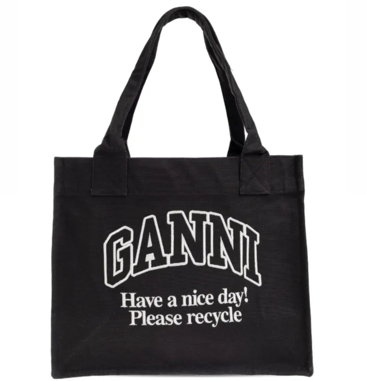 Black Ganni Large Easy Shopper Washed Tote Bag