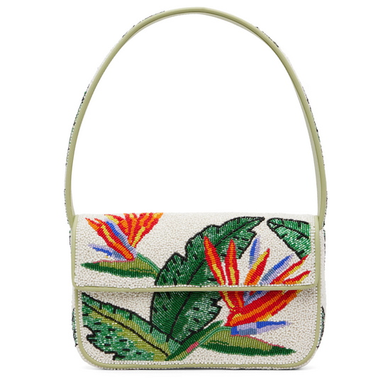 STAUD White & Green Tommy Beaded Bag