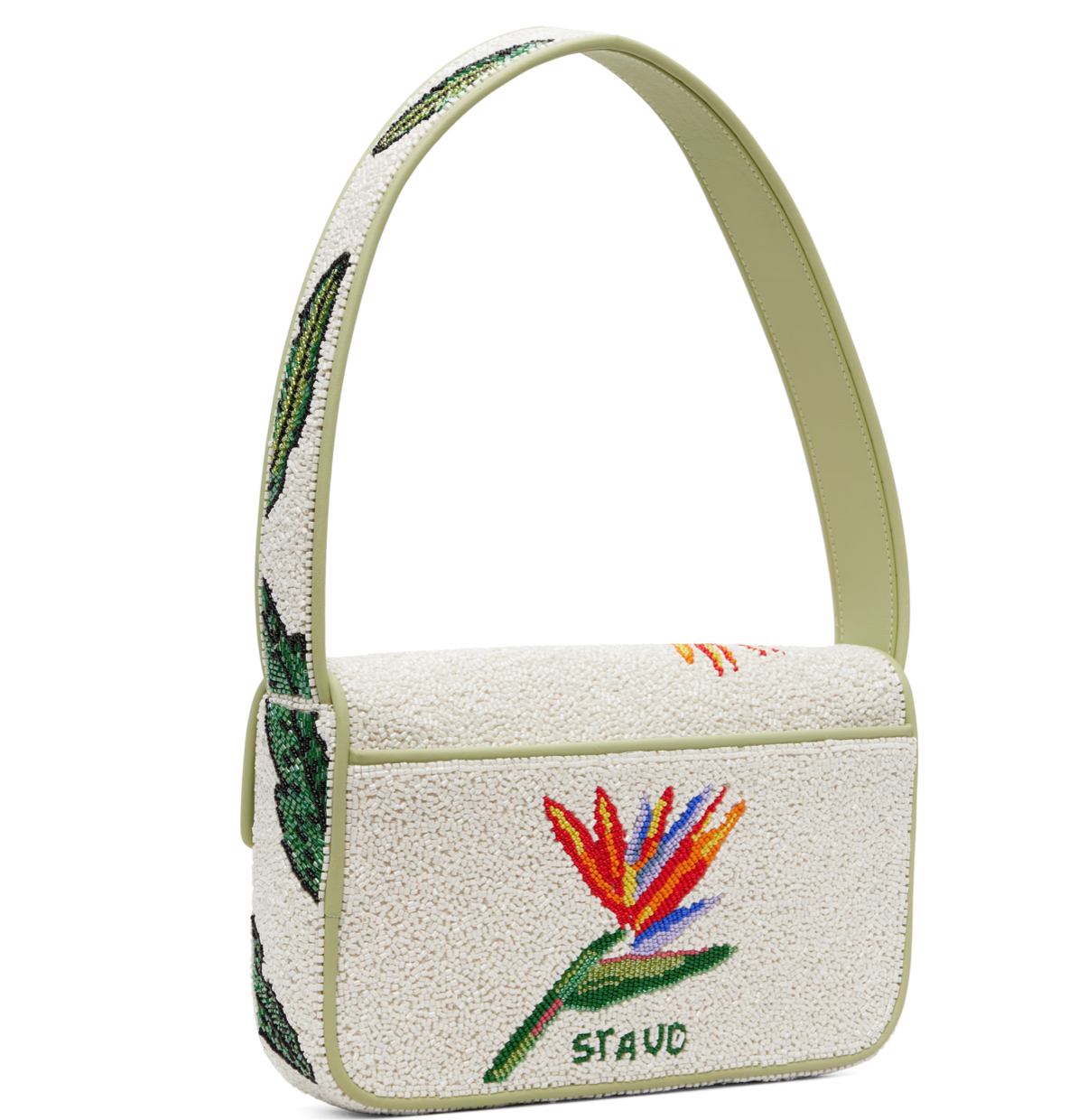 STAUD White & Green Tommy Beaded Bag