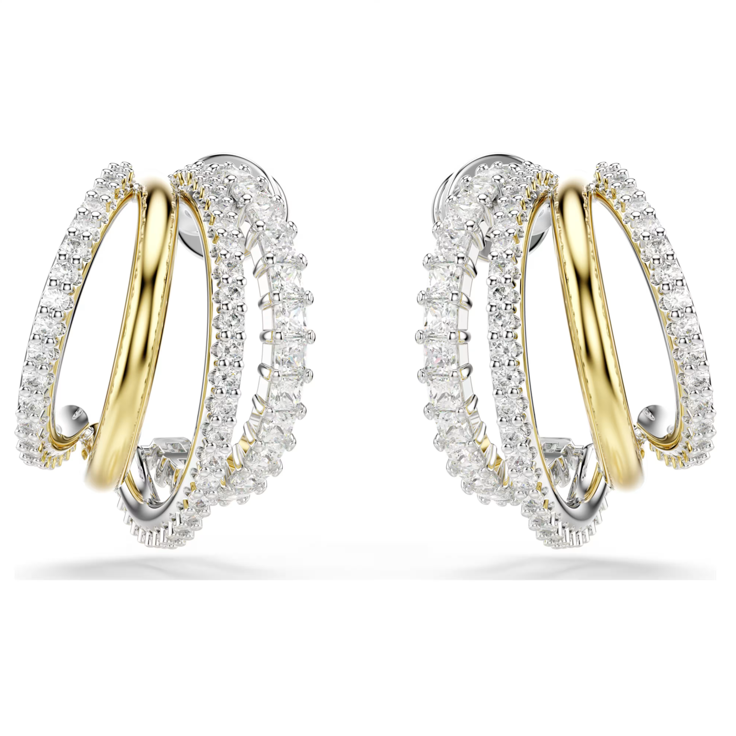 Hyperbola hoop earrings Mixed cuts, Mini, White, Mixed metal finish