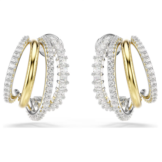 Hyperbola hoop earrings Mixed cuts, Mini, White, Mixed metal finish