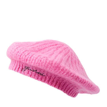 Ganni Mohair-blend Beret in Pink Berry
